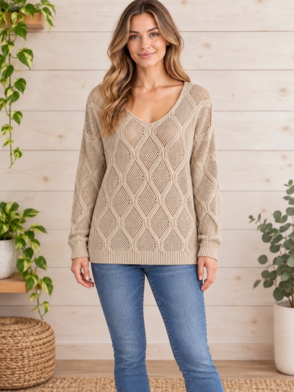 Joe Fresh Women's Lightweight Long Sleeve Textured Cream Sweater Size Medium